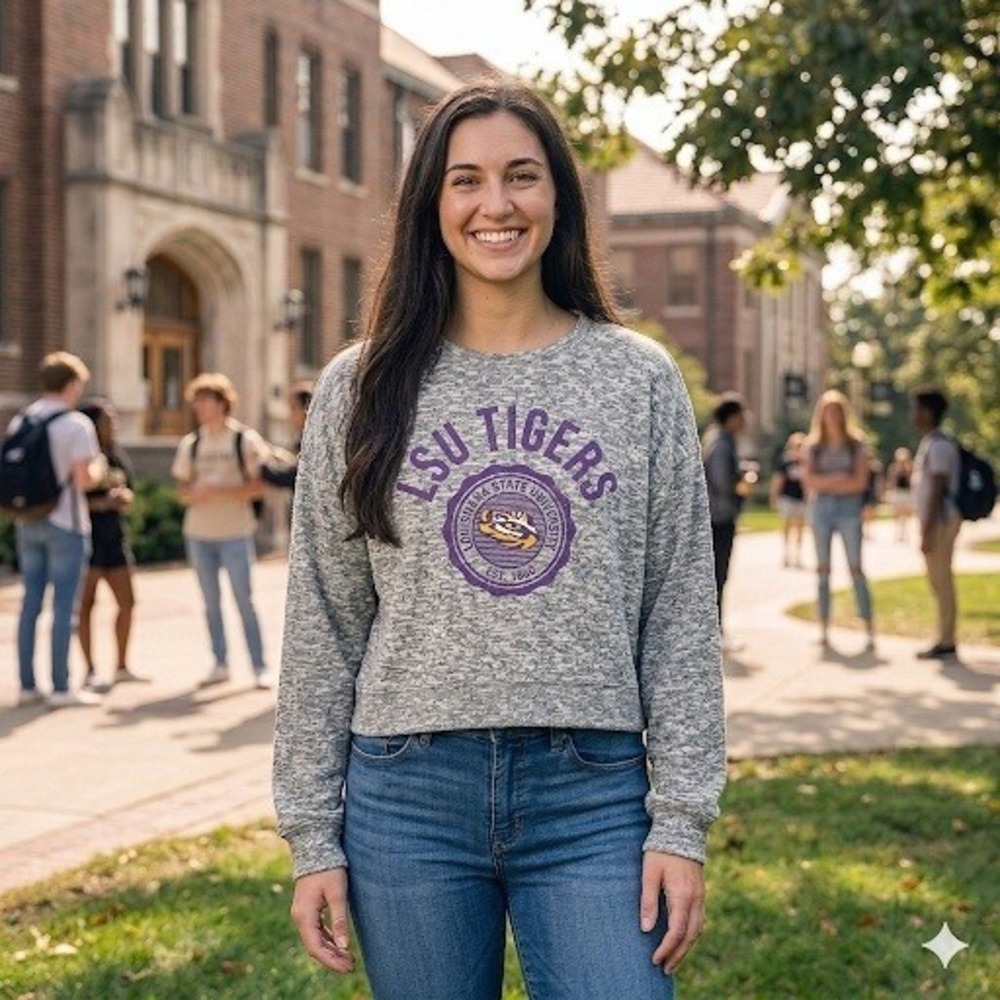UGAPPAREL LSU Tigers Sweater Womens Medium Gray NWOT Cropped Graphic Knit